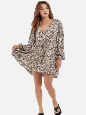 BILLABONG Secret Wish Long Sleeve Babydoll Dress 90s Coastal Cowgirl Medium